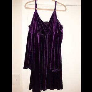 Deep purple velvet empire waist bell sleeve dress